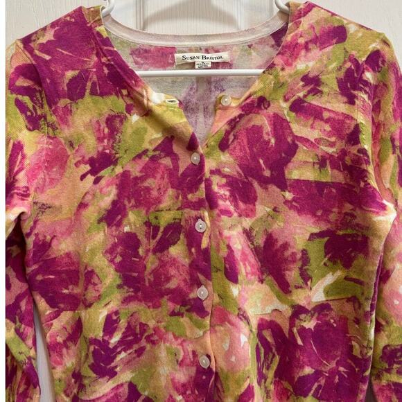 Susan Bristol Women S Spring Pink Yellow Purple Cardigan Bright Summer - Picture 2 of 8